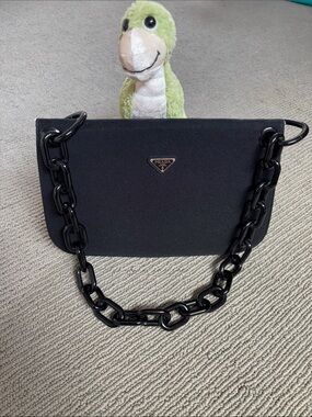 Prada Black Shoulder Bag with Chunky Black Chain